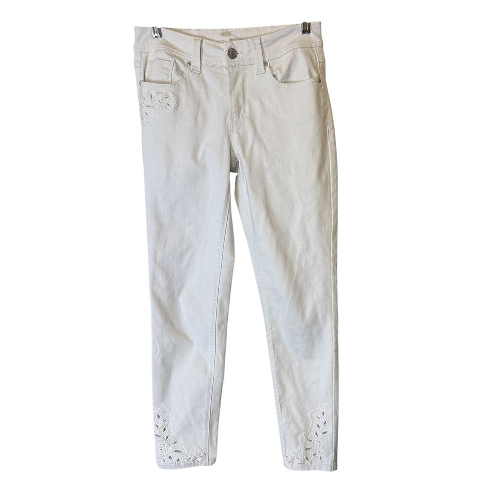 Bob Timberlake Jeans White Embroidered Ankle skinny Eyelet Cutout sz‎ 4